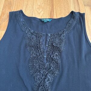 LAUREN Ralph Lauren Women’s Black Ribbed Tank Top Lace/ Button Down Size 3X